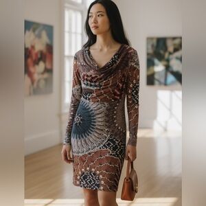 Sao Paulo Mixed Print Cowl Neck Knee Length Dress 8